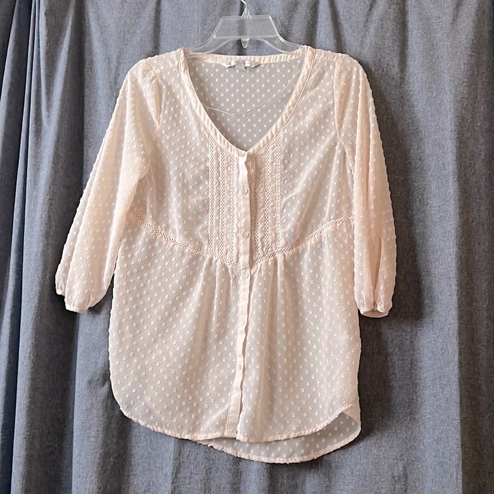 Lauren Conrad Cream Swiss dot Sheer Blouse